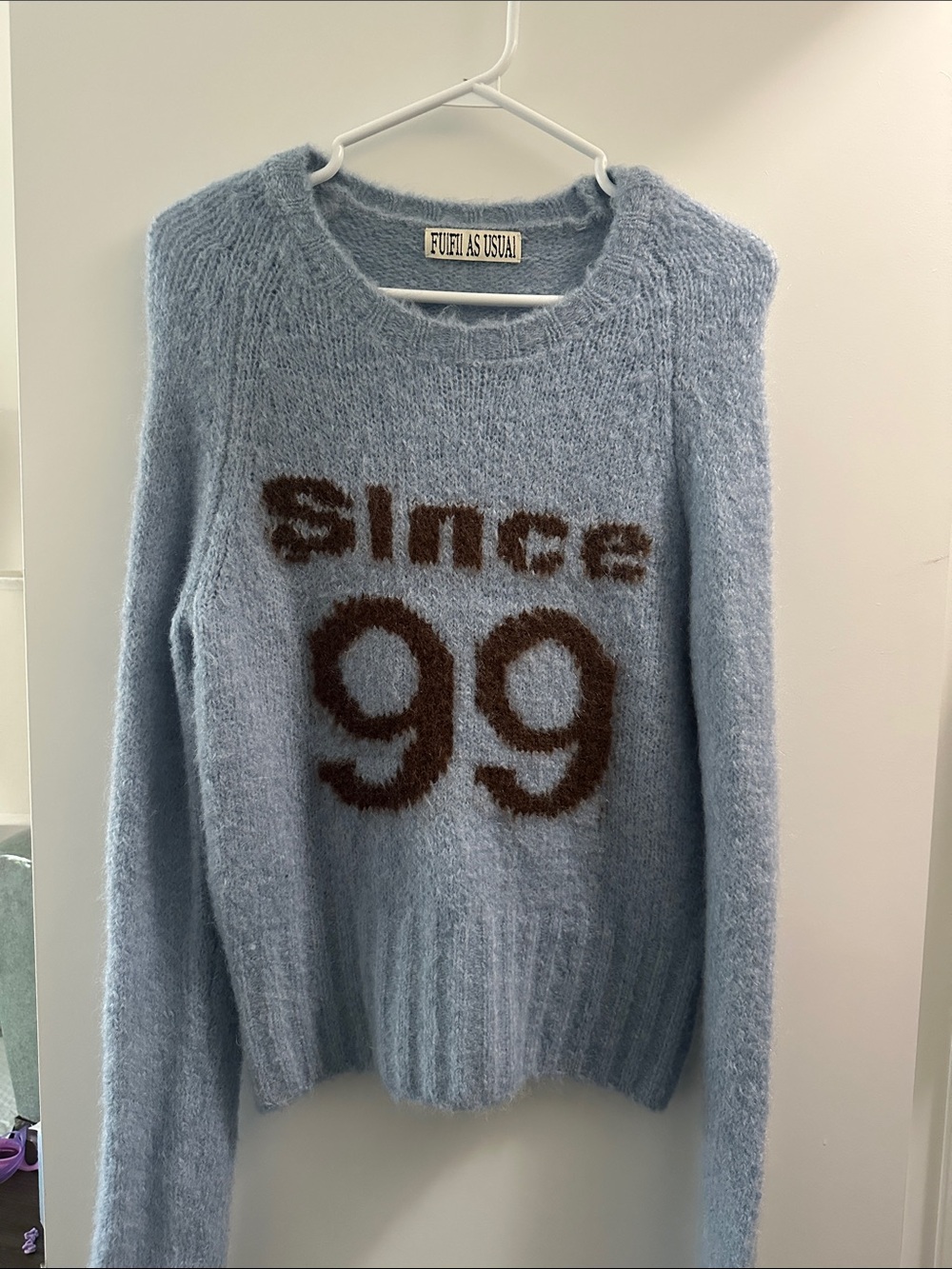 Fluffy Light Blue 'Since 99' Crewneck Sweater by Fuller As Usual